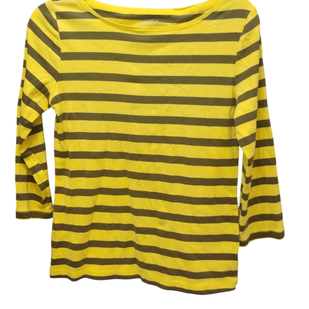 Talbots Vibrant Yellow and Rich Brown Striped Tee